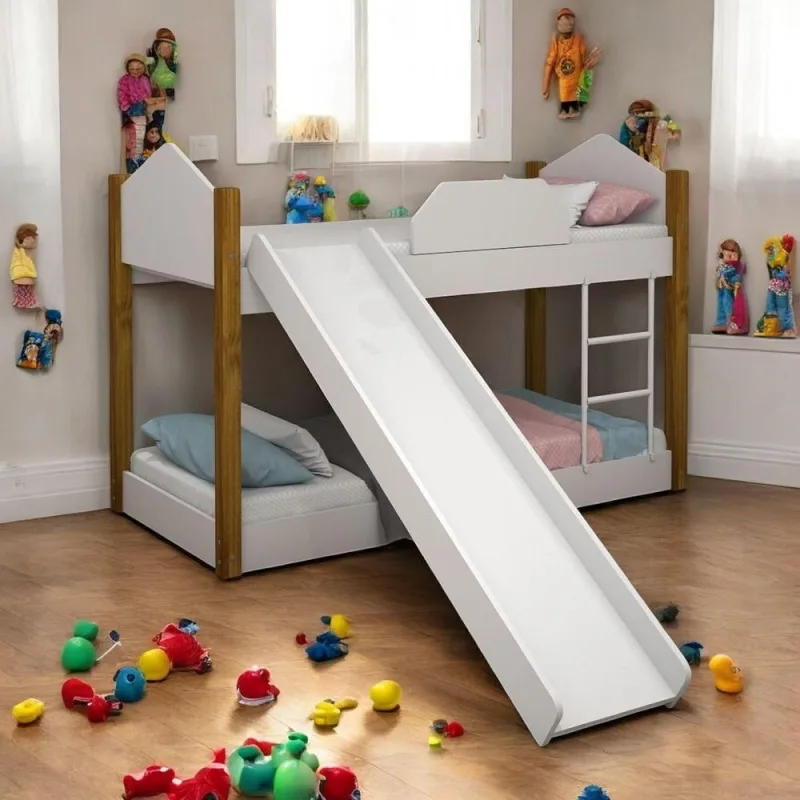 Beliche Infantil Soft com Escorregador MDF Branco Divaloto Móveis - OUTRAS - Móveis