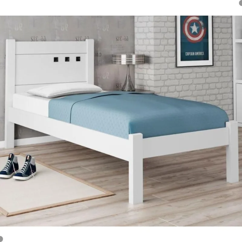 Cama Solteiro Paola II com Pintura UV MDF Branco Framar - Framar - Cama, Mesa E Banho