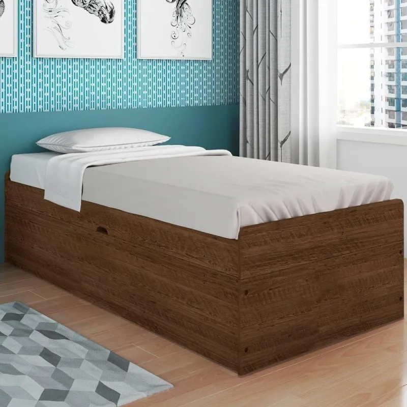Cama Baú Solteiro Cinthya Malbec Estrutura MDF Marrom 94CM Framar - Framar - Cama, Mesa E Banho