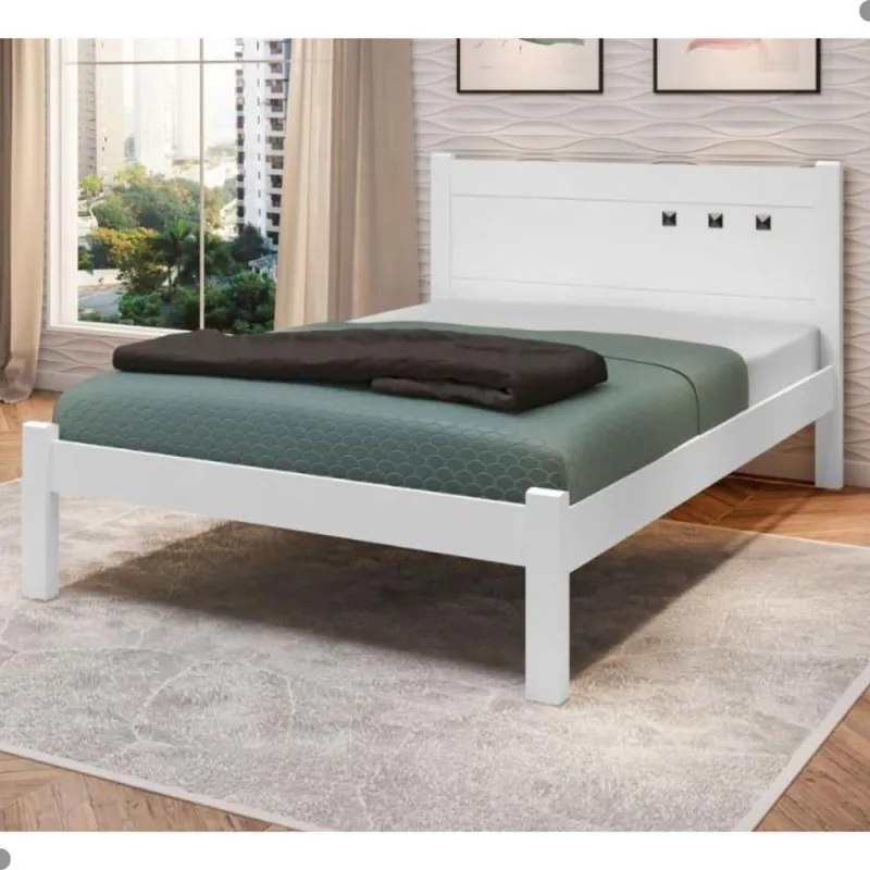 Cama Casal Paola II Design MDF Branco Pintura UV Framar - Framar - Cama, Mesa E Banho