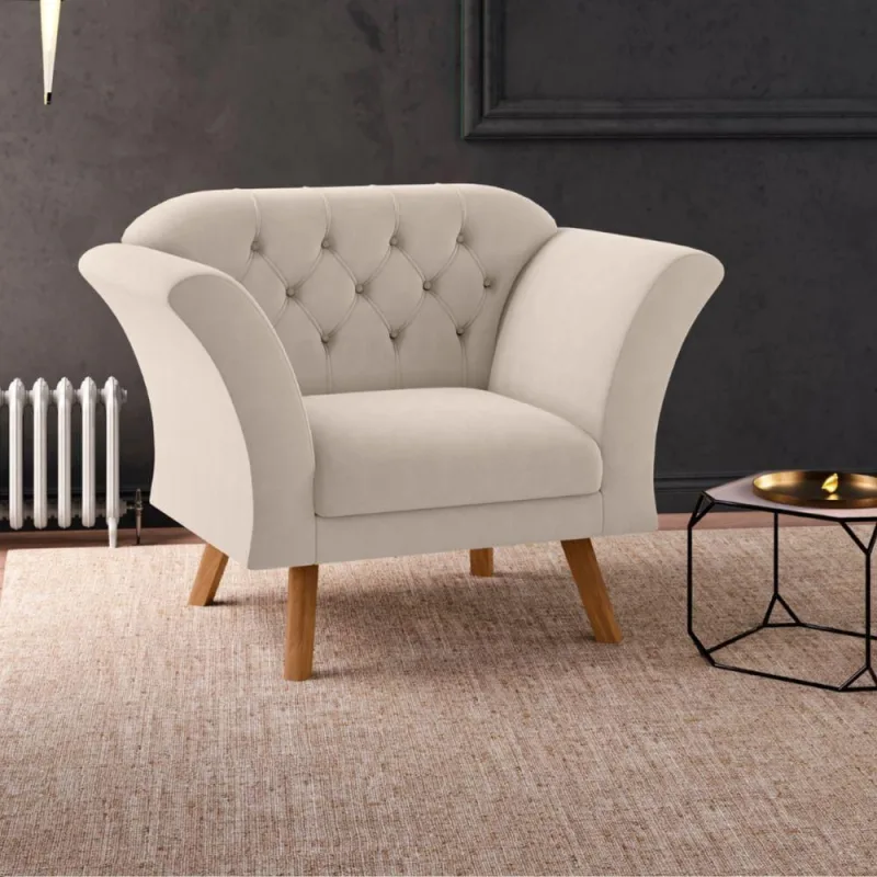 Conjunto de Poltronas Macau Cecilia Sala de Estar Tecido Inca Areia Casah - Casah - Móveis