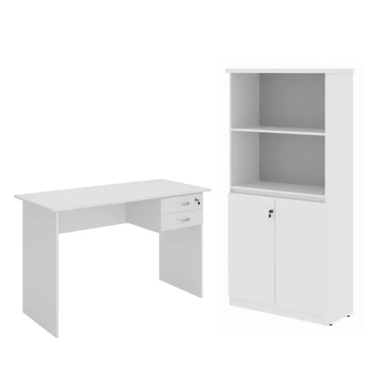 Escrivaninha e Armário para Escritório Mesa de Computador Faroé 2 Portas 2 Gavetas MDP 120CM Branco - Casah - Agro