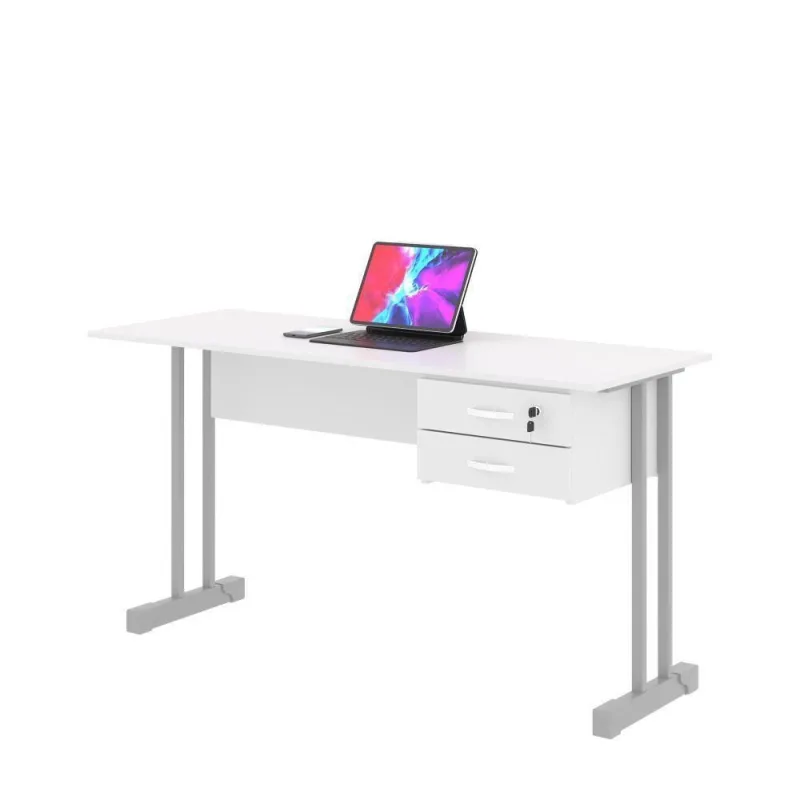 Escrivaninha Retangular Mister 1,2m 2 Gavetas 120CM Branco Plata Móveis - OUTRAS - Agro