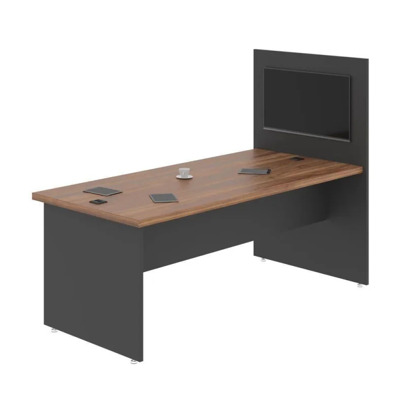 Mesa para Escritório com Painel Embutido Retangular Mesa com Painel Clat Noce Preto MDP BP - OUTRAS - Agro
