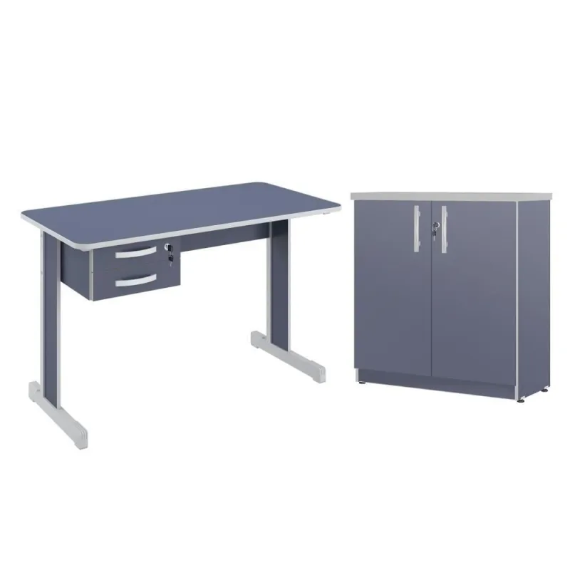 Escrivaninha e Armario para Escritorio Atlanta 2 Portas 2 Gavetas MDP 120CM Azul - OUTRAS - Agro