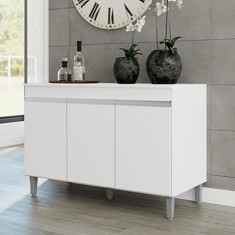 Balcão de Cozinha Calari 3 Portas MDP 120CM Branco AJL Móveis - OUTRAS - Móveis