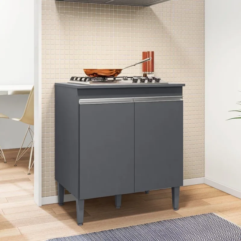 Balcão de Cozinha para Cooktop Calita 2 Portas 79CM Cinza Fosco AJL Móveis - OUTRAS - Móveis