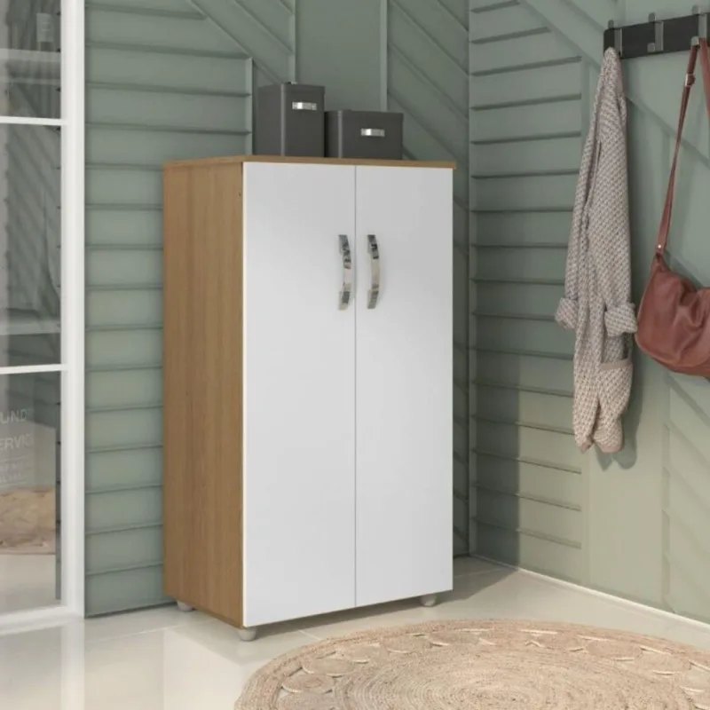 Armário Baixo Multiuso Nexus 2 Portas 5 Nichos MDP 60CM Amêndoa Branco