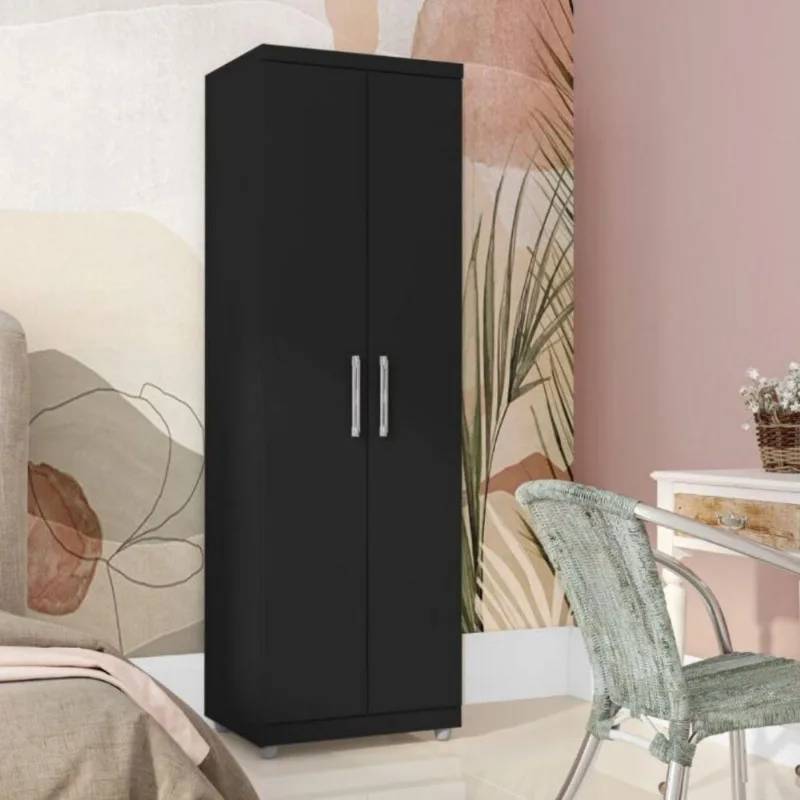 Armário Multiuso Vila do Horizonte 2 Portas 5 Prateleiras MDP 60CM Preto AJL