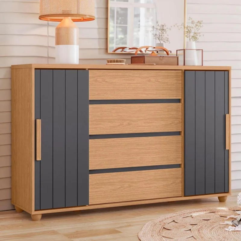 Cômoda Comoda Liverpool Avelã Fendi Metalic 4 Gavetas MDF MDP Bege Albatroz Móveis - OUTRAS MARCAS - Móveis