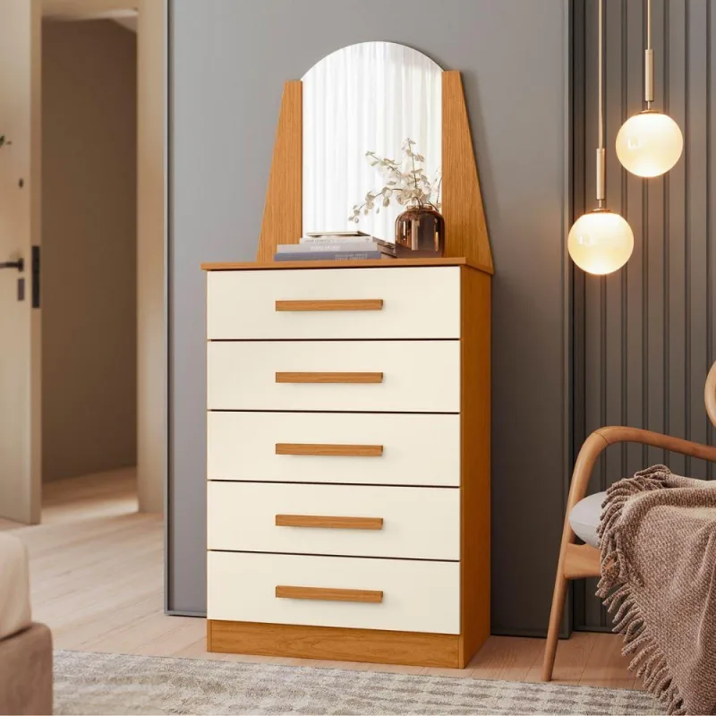 Cômoda Isla 5 Gavetas MDF Cinamomo Off White Albatroz Móveis - OUTRAS MARCAS - Móveis