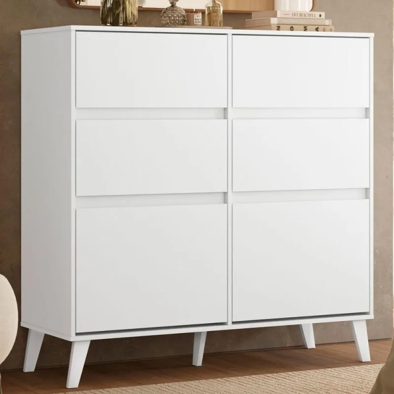 Cômoda para Quarto Viena 6 Gavetas MDP Puxadores Metalizados Nature Titanium Albatroz Móveis - OUTRAS MARCAS - Móveis