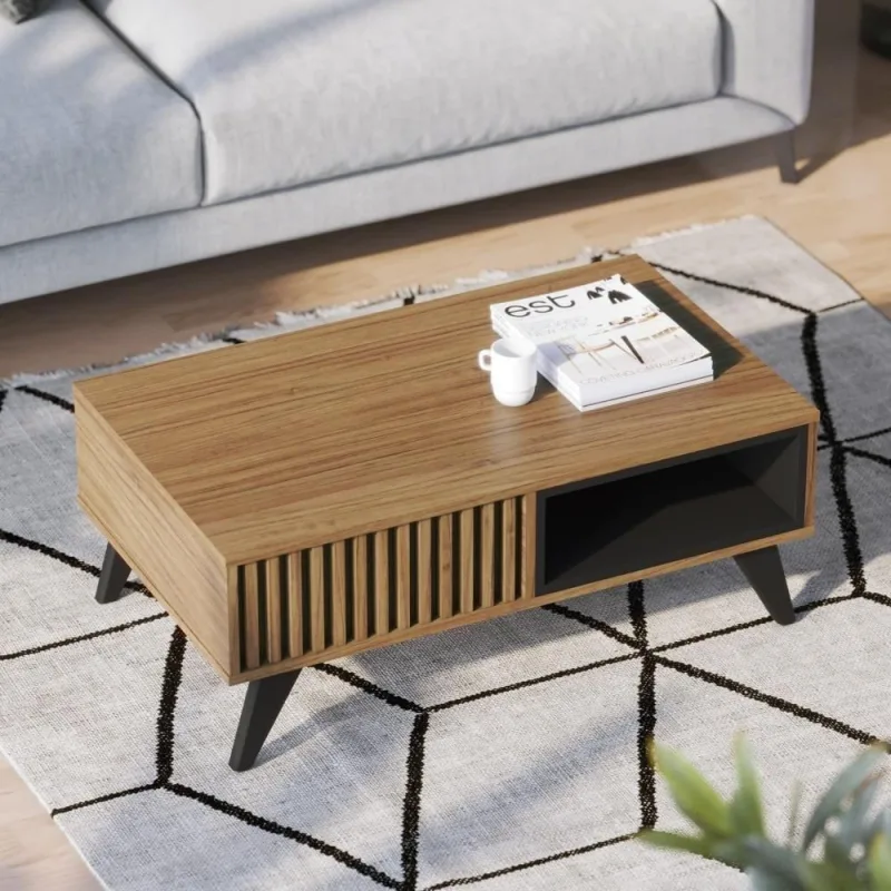 Mesa de Centro Alba Retangular MDF Madeira 90CM Noce Milano Preto - colibri móveis - Agro