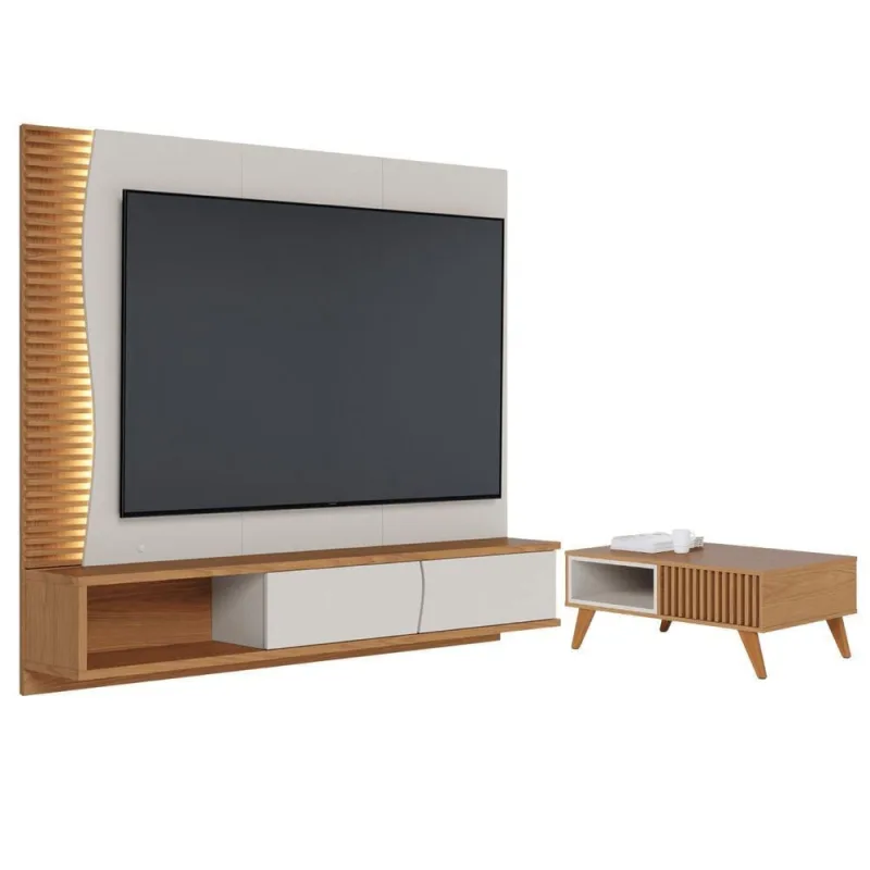 Conjunto Mesa e Painel para TV 65 Mesa Serra Clara Off White Matte Freijó MDF MDP Colibri Móveis - colibri móveis - Móveis