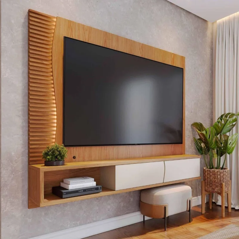 Home Suspenso para TV Vista Serena 65 Polegadas MDF MDP com Iluminacao LED Freijo Off White Colibri - colibri móveis - Agro
