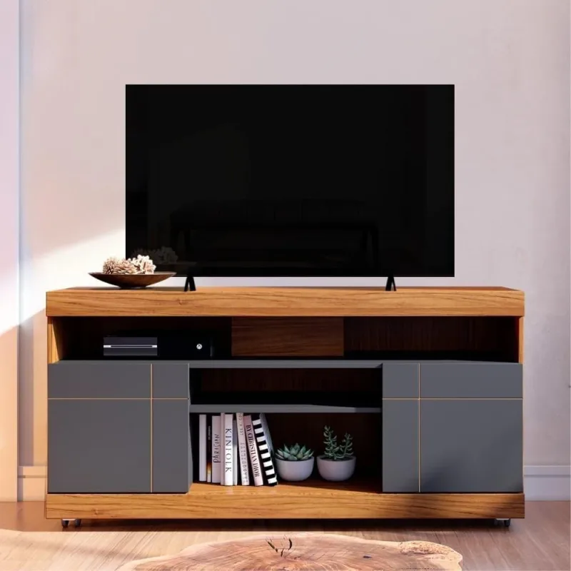 Rack para TV Rack para TV com Portas Aurora 47" 136CM MDP com Nichos Noce Preto Colibri Móveis - colibri móveis - Agro