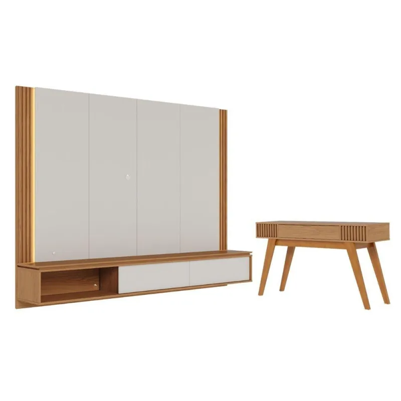 Conjunto de Buffet e Painel para TV Casa Prisma 75 Polegadas 217CM MDP MDF Off White Matte Freijo - colibri móveis - Móveis