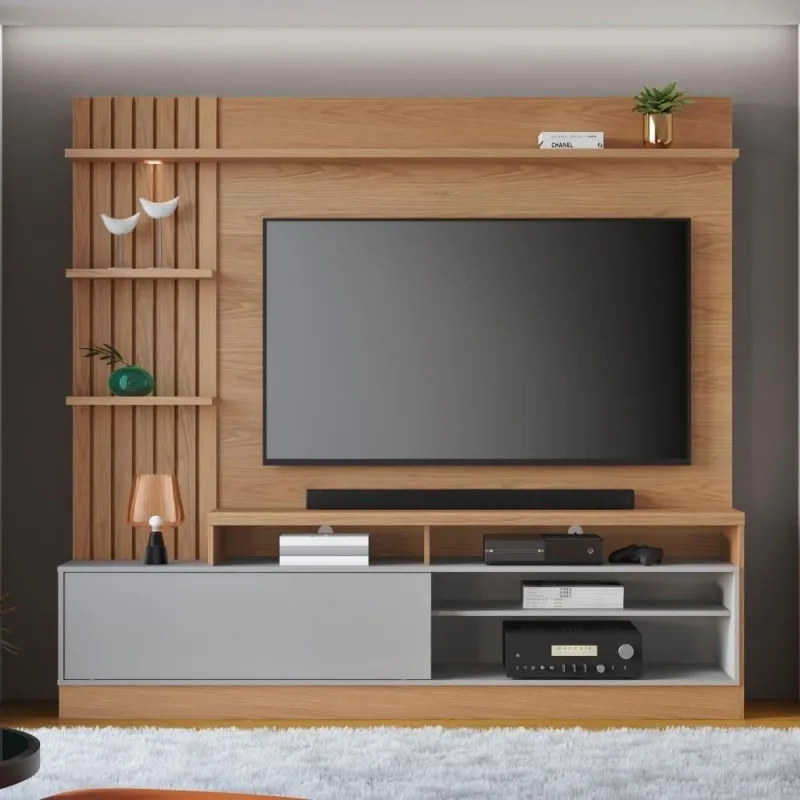 Home para TV Home Iguazu Freijó Cinza Até 65 MDP com Iluminação LED Ripado Colibri Móveis - colibri móveis - Agro