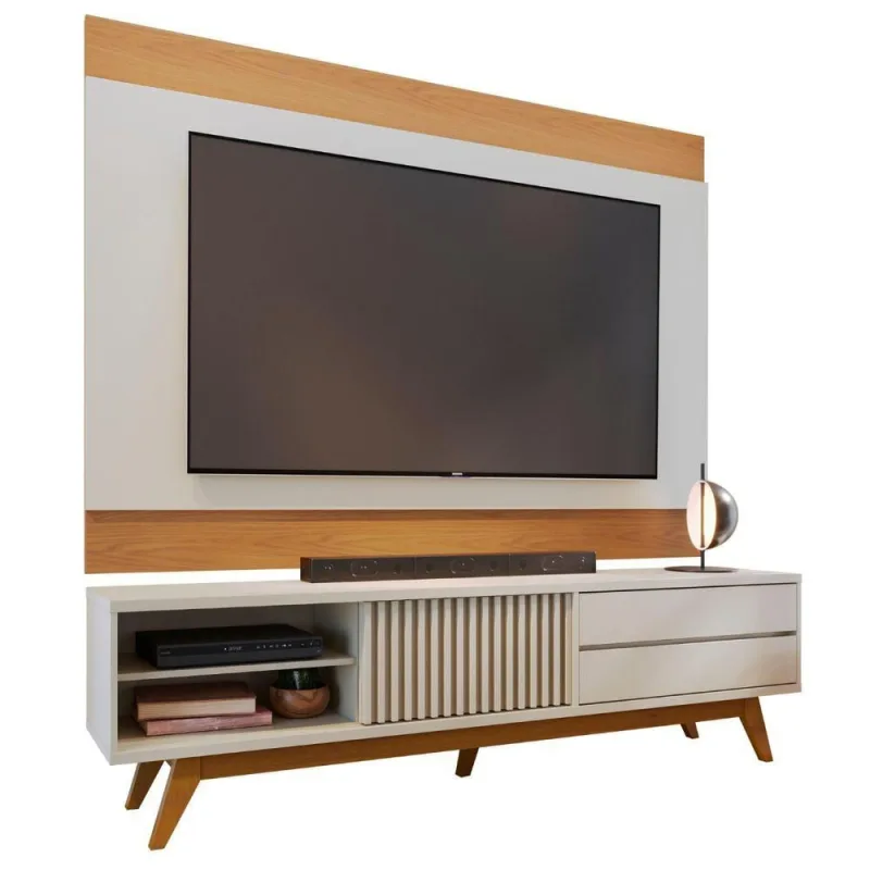 Conjunto de Painel e Bancada para TV Noa 75 Polegadas Off White Freijó Colibri Móveis - colibri móveis - Móveis