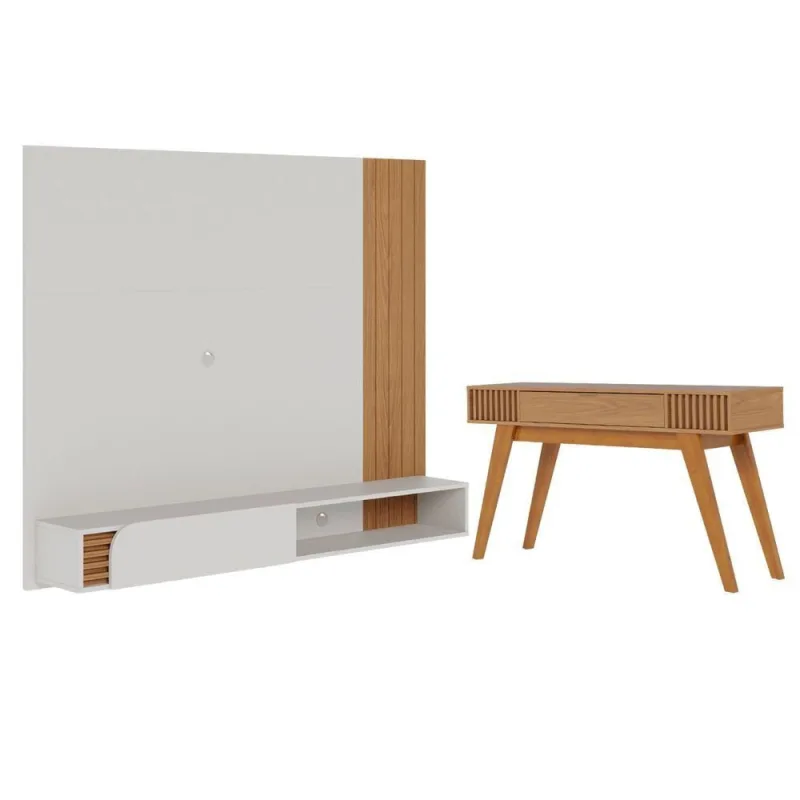 Conjunto Aparador e Painel para TV Maya 160CM MDF-MDP com Porta Gaveta Nicho Off White Matte Freijó - colibri móveis - Móveis