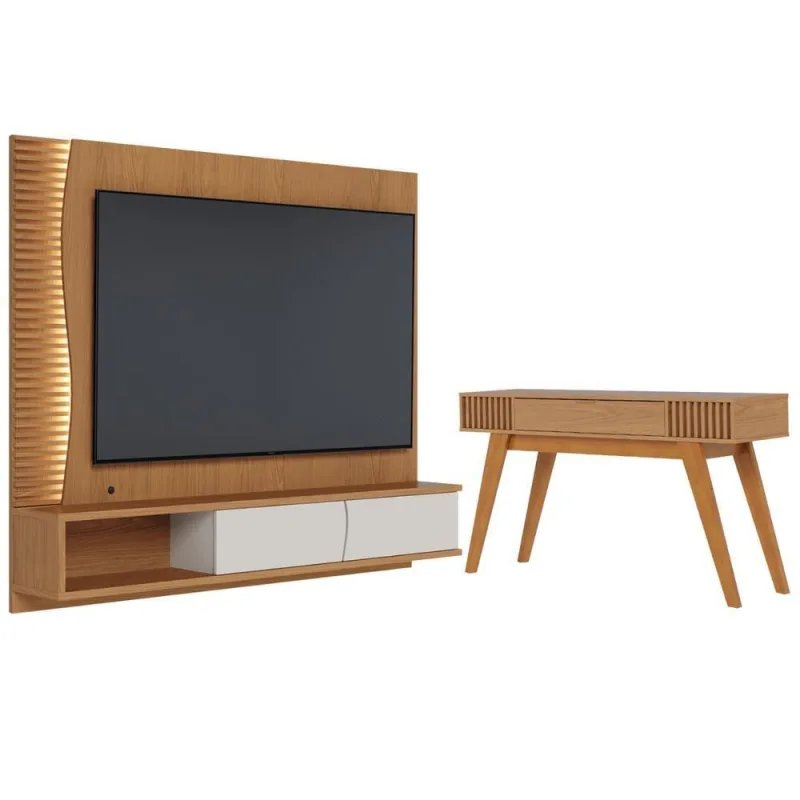 Conjunto Aparador e Painel para TV Évora 65" 179CM MDP MDF Freijó Off White Matte Colibri Móveis - colibri móveis - Móveis