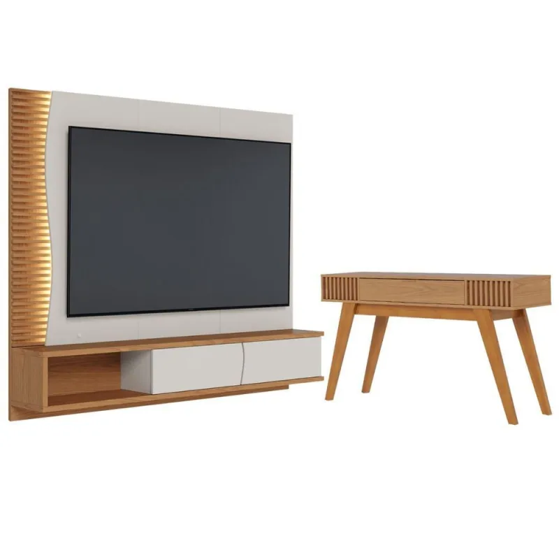 Conjunto de Aparador e Painel para TV Solis 65" MDP MDF Off White Matte Freijó Colibri Móveis - colibri móveis - Móveis