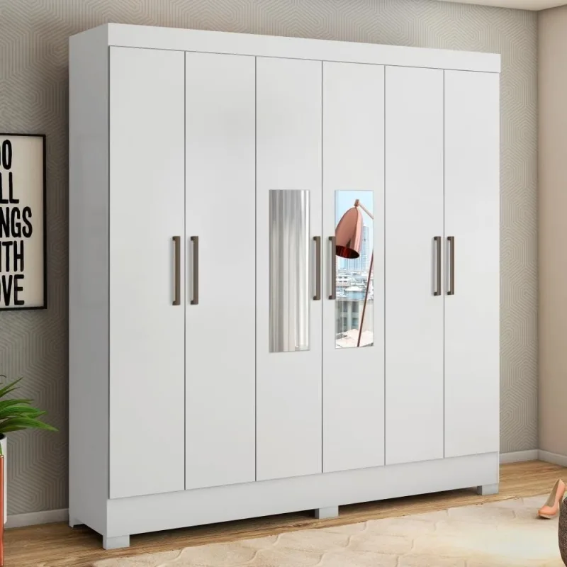 Guarda Roupa Casal Ferrara 6 Portas 3 Gavetas MDP com Espelho Branco Demóbile - Demóbile - Agro
