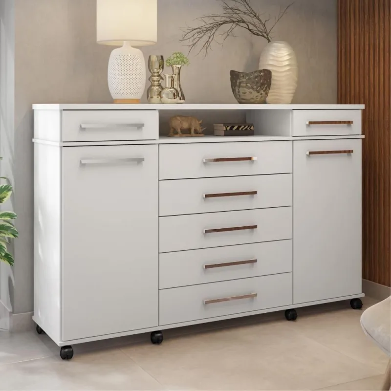Cômoda Savana 7 Gavetas MDP Puxador Plástico Branco Demóbile - Demóbile - Móveis