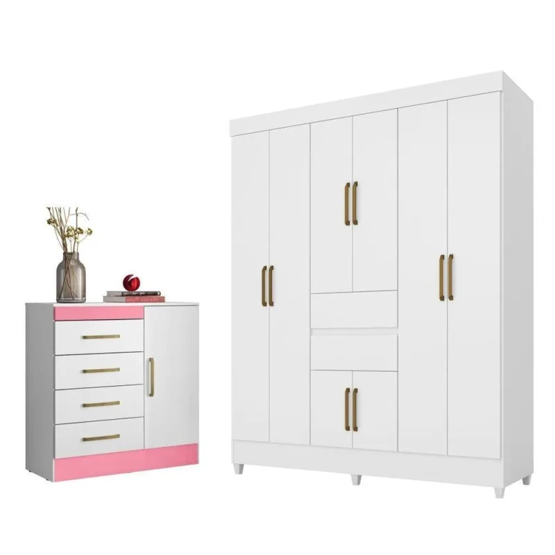 Conjunto Guarda Roupa e Cômoda para Quarto Terni 9 Portas 6 Gavetas MDP 162CM Demóbile - Demóbile - Móveis