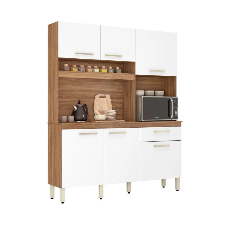 Cozinha Compacta Maya 6 Portas 3 Prateleiras MDP 198cm Amêndola Touch Branco Demóbile - Não Informado - Móveis