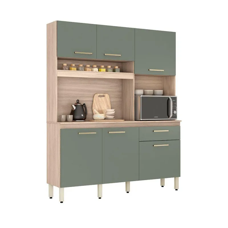 Cozinha Compacta Maya 6 Portas 1 Prateleira MDP 198cm Cinza - Não Informado - Móveis