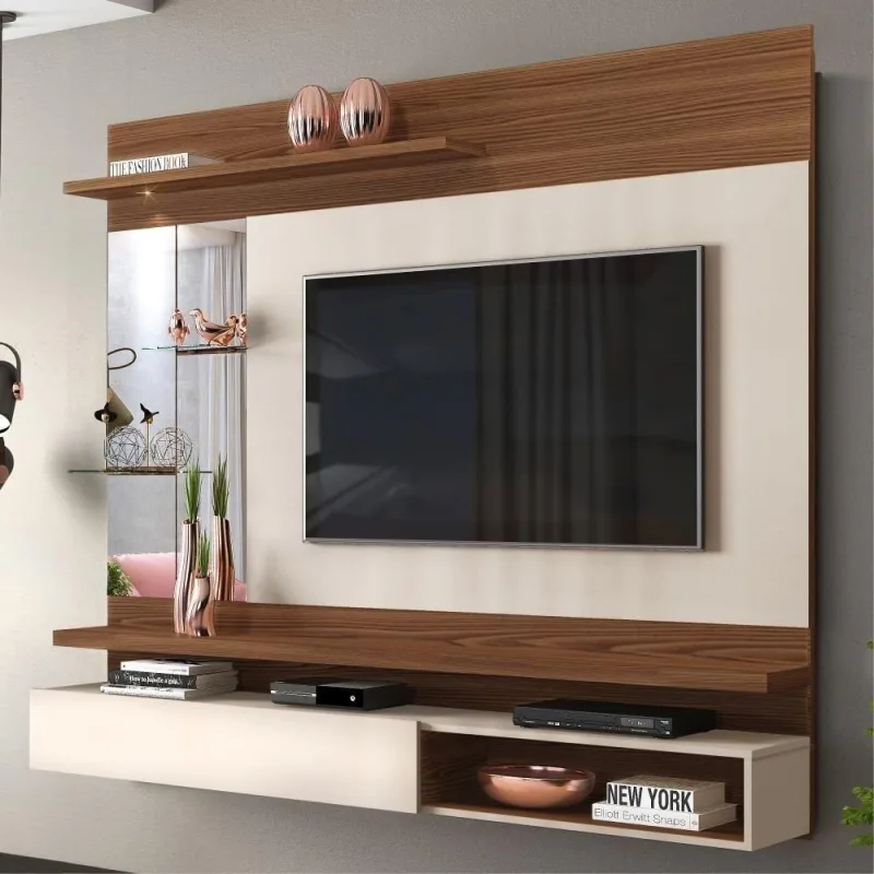 Painel para TV Atria 55" 180CM MDF com Espelhos LED Caiena Creme DJ Móveis - Dj Moveis - Agro