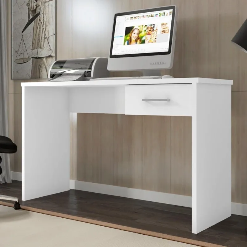 Escrivaninha Élide Moderno 1 Gaveta MDF MDP 127CM Branco Leão - OUTRAS - Agro