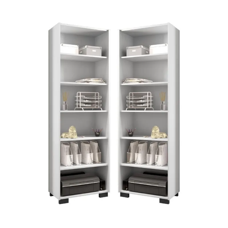 Conjunto de Livreiros Anastasia 6 Prateleiras 6 Nichos Branco Leão Móveis