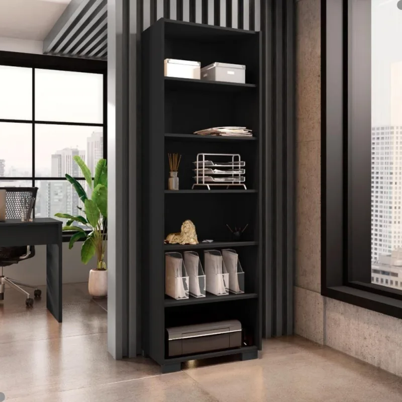 Livreiro Multiuso Aquarel 5 Prateleiras MDF MDP Preto Leão Móveis - OUTRAS - Agro