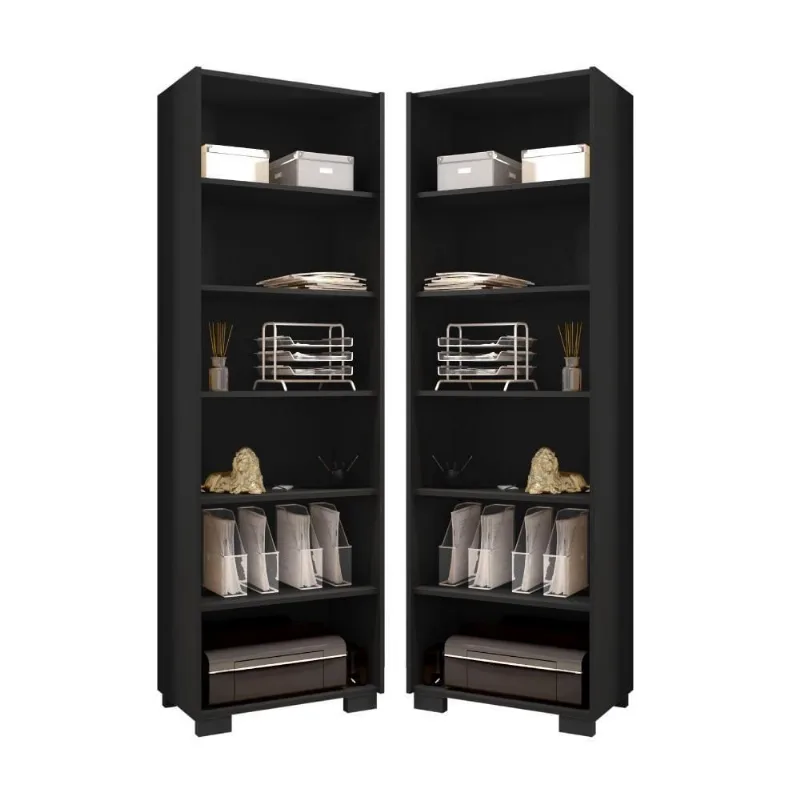 Conjunto de Livreiros Anastasia 6 Prateleiras 6 Nichos Preto Leão Móveis
