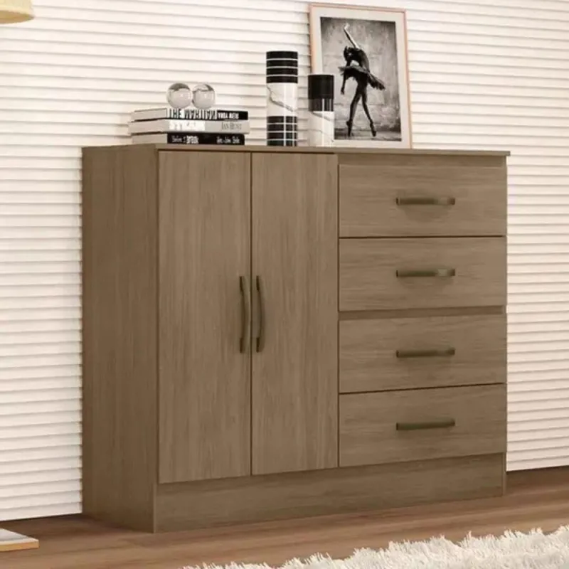 Cômoda Aurélia 4 Gavetas MDP Carvalho Oak Leão Móveis 107.5CM - OUTRAS - Móveis