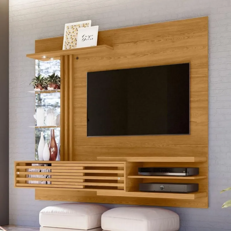 Painel para TV Frisado com LED Johnny Fendi Naturale 182CM MDP com Espelho Cumaru Casah - Casah - Agro