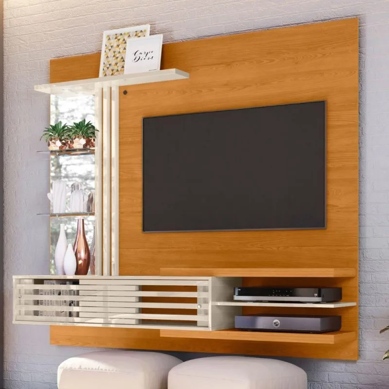 Painel para TV Home Levi 55" 182CM MDP com Espelho Cinamomo Off White Casah - Casah