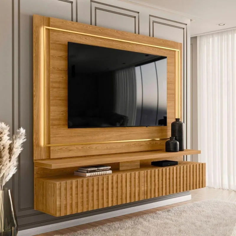 Painel para TV Alba 75 Polegadas 216CM MDP com Led Cumaru Marrom Casah - Casah - Agro