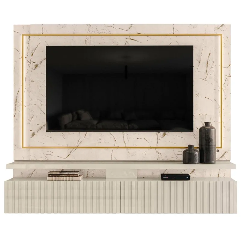 Home Theater Helena para TV 75 Polegadas Suspenso Ripado MDP Off White Calacata LED Casah - Casah - Agro