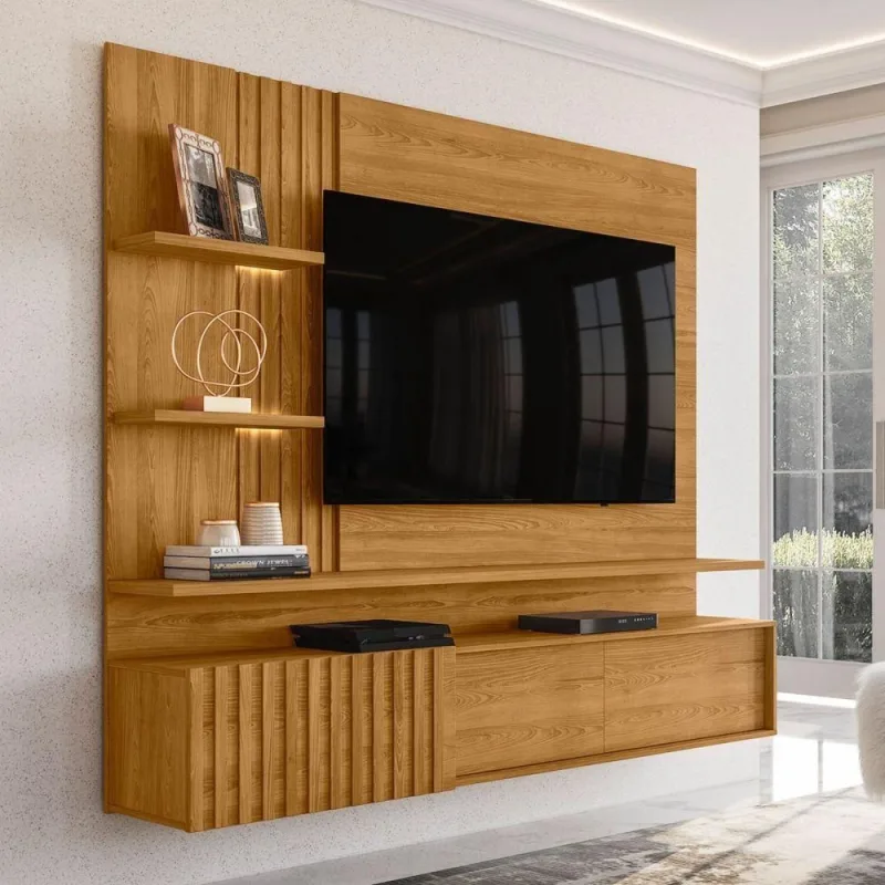 Home Theater Artemis TH SHOP para TV 65 Polegadas MDP com LED Ripado Cumaru Casah - Casah - Agro