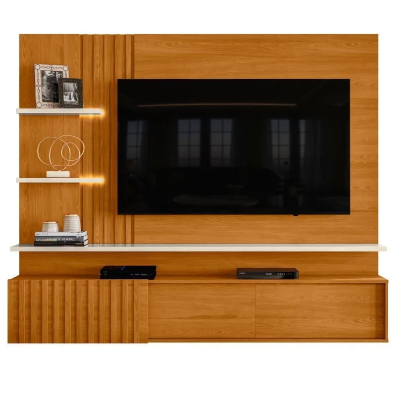 Home Theater Aquarel TH SHOP para TV 65 Polegadas 200CM MDP Ripado LED Cinamomo Off White Casah - Casah - Agro