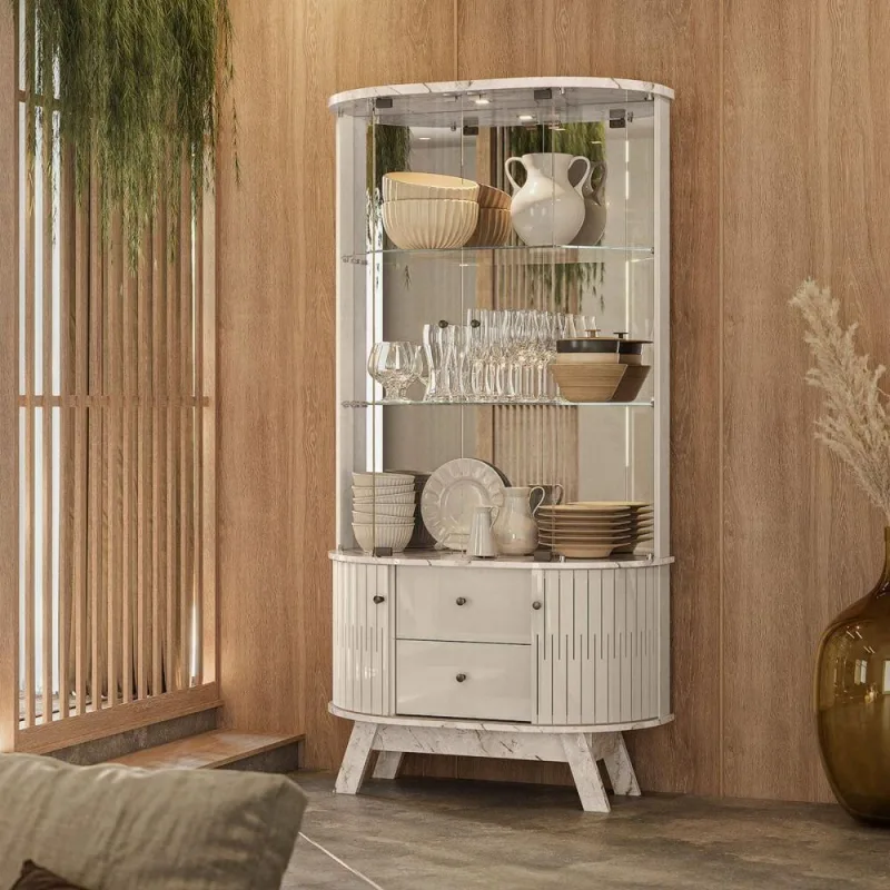 Cristaleira Cora 4 Portas 2 Prateleiras MDP com Iluminacao Interna Off White Casah - Casah - Agro