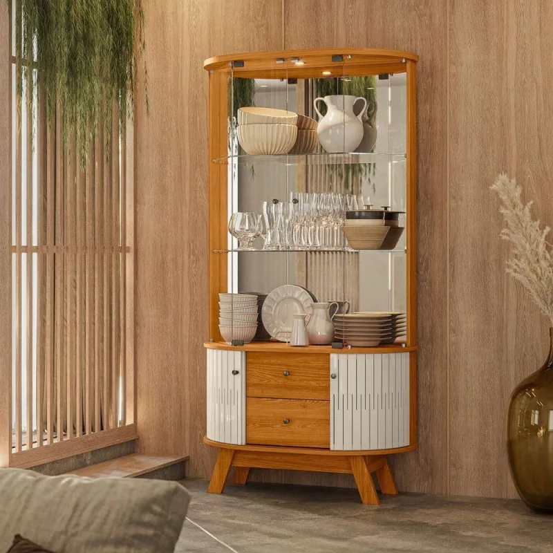 Cristaleira Theo 4 Portas 2 Prateleiras MDP com Iluminacao Interna Cinamomo Off White Casah - Casah - Agro
