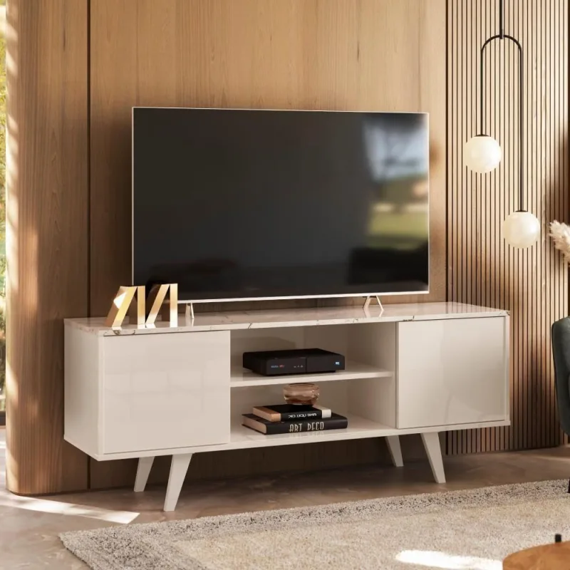 Rack para TV Rack para Tvs Até 55 Tibet 136CM MDP Calacata Off-White Off White Casah - Casah - Agro