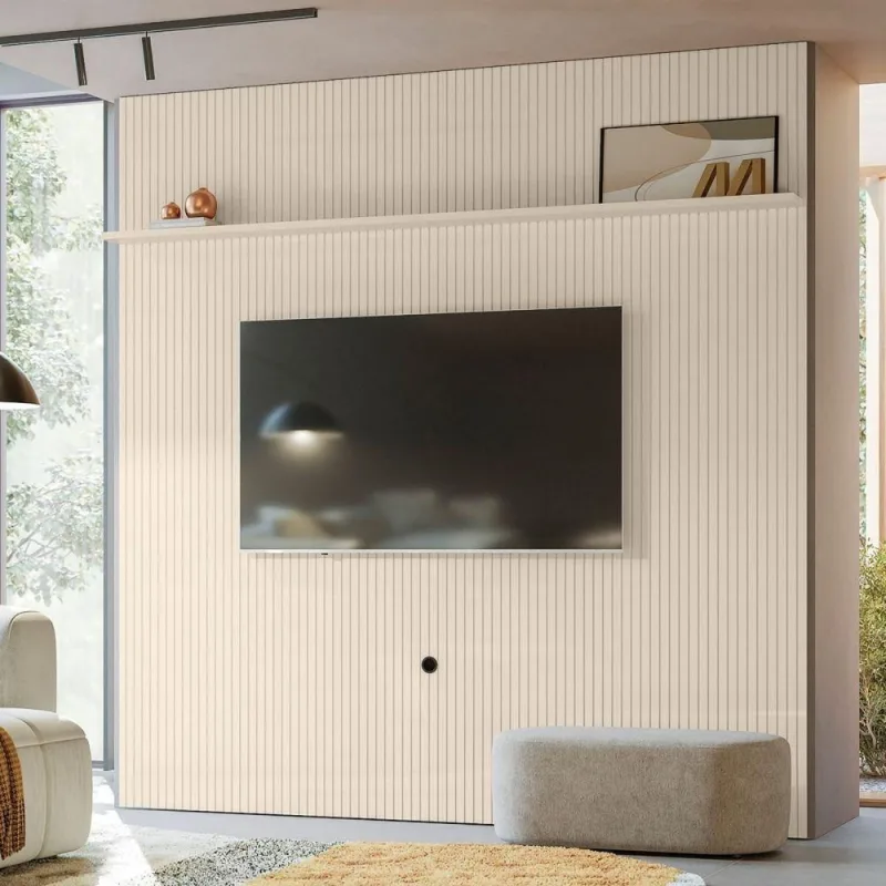 Painel para TV Zion 75 Polegadas 238CM MDF MDP Off White Casah - Casah - Agro