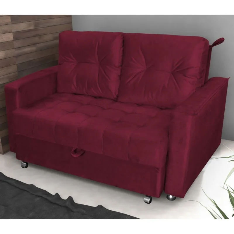 Sofá Cama Bruma 2 Lugares 140CM Vinho Veludo Matrix para Sala de Estar - matrix - Agro