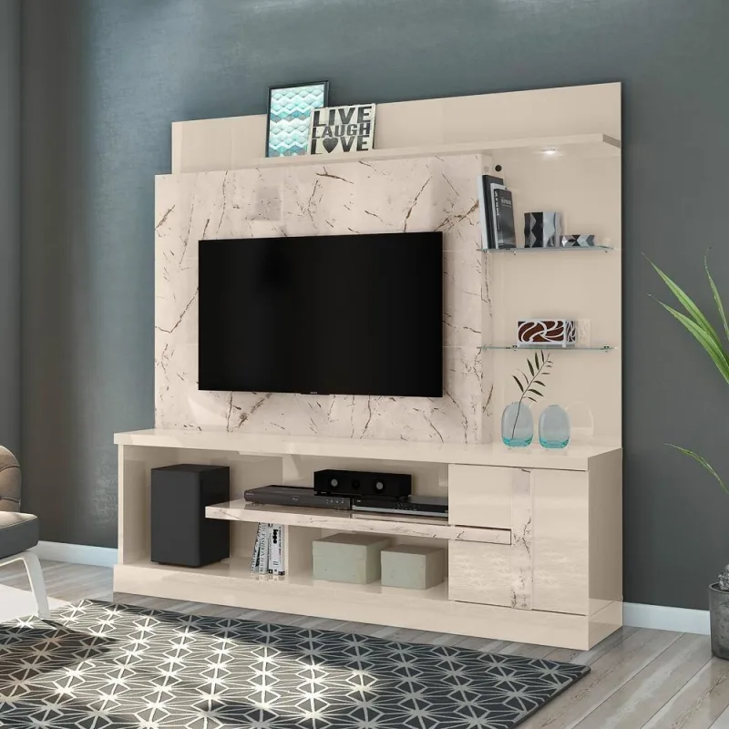 Home para TV Atlas 55 Polegadas 181CM MDP com Iluminacao LED Off White Casah - Casah - Agro