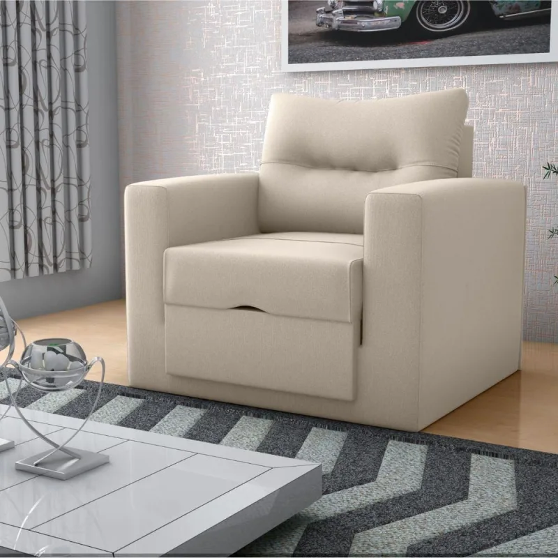 Sofá Cama Murilo 1 Lugar 93CM Bege Suede Matrix para Sala de Estar Abertura Frontal - matrix - Agro